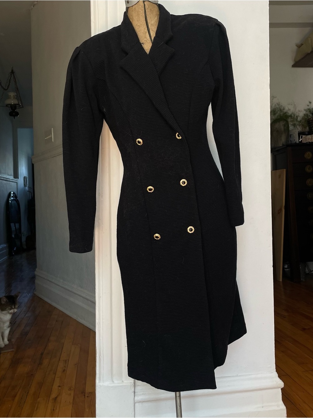 Black Double-Breasted Women’s Dress with Gold Buttons